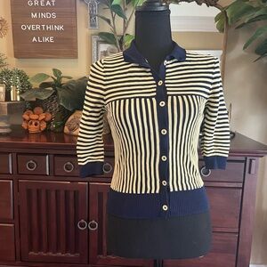 Zara Striped Navy and Cream Cardigan Sz M